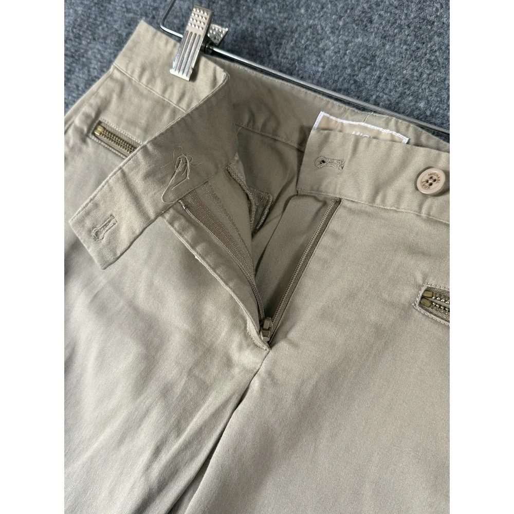 Michael Kors Women's Khaki Shorts Size 4 Gold Zipper Detail Dressy Bermuda‎